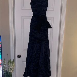 BCBG navy ruched bow long gown dress XS